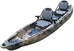BKC TK122U 12' 6" Tandem 2 or 3 Person SIt On Top Fishing Kayak w/Upright Aluminum Frame Seats, 2 Paddles and 4 Fishing Rod Holders Included