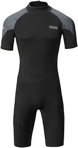 Men's Shorty Wetsuits 1.5mm Premium Neoprene Back Zip Short Sleeve for Swimming,Snorkeling,Surfing