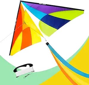 emma kites Holiday Delta Kite Easy to Fly Made for All Kids Adults Beginners, with Kite Line, Kite Tail, Kite Bag, Fun Outdoor Sports Great for Enjoying Camping Picnic Beach Park Playing