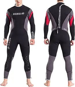 Men Wetsuit 2.5mm Neoprene Wet Suits Back Zip Full Body Dive Suit for Diving Surfing Snorkeling Water Sports