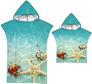 Adults Men Women Surf Poncho Hooded Changing Robe Towel, Quick Dry Microfiber Robe for Surfing, Swimming, Beach Water Absorbent Changing Towel (Color : #1, Size : 2pcs(Aldult+Child))