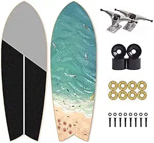 Complete Skateboards Longboards for Beginners Adults Child 75 × 24cm Cruiser Board Carver Surfskate Deck Double Kick Deck with ABEC-11 Ball Bearings and 7 Layer Maple Wood and 82A PU Wheels