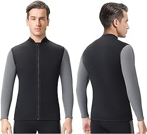 REALON Wetsuit Top Men 3mm Neoprene Womens Kids Jacket Long Sleeves Front Zipper Wet Suit 2mm for Surfing Diving Swimming Snorkeling Kayaking