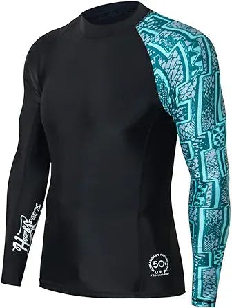 ADOREISM Men's Rash Guard Long Sleeves Splice UPF 50+ BJJ Jiu Jitsu Rash Guard Compression Swimming Shirts