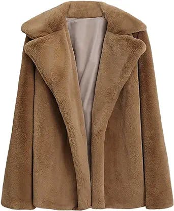 Womens Winter Faux Fur Coat Lapel Sherpa Jacket Open Front Overcoat Shaggy Fleece Warm Cardigan Fluffy Coats Outwear