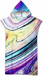 QIUMIN Summer Holiday Hooded Beach Towel Microfiber Wetsuit Marble Print Changing Robe Poncho Surf Towel for Swimming Outdooor Bathrobe for Surfer Swimmer One Size Fit All