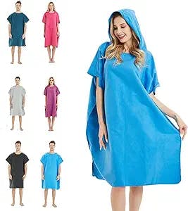 CAREWORX Surf Beach Poncho Wetsuit Changing Towel Bath Robe Poncho with Hood for Surfing Swimming Bathing Adults Men Women -One Size Fit All(Blue)