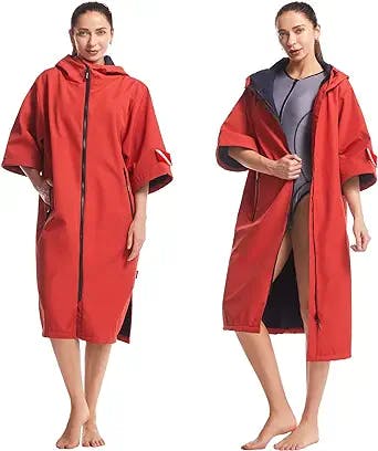 Hiturbo Waterproof Windproof Surf Poncho, 3/4 Sleeve Changing Robe Coat with Hood Warm Coat for Surfing Swimming Water Sports