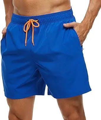 Tyhengta Men's Swim Trunks Quick Dry Beach Shorts with Zipper Pockets and Mesh Lining