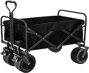 Heavy Duty Utility Collapsible Wagon with All-Terrain 4in×7in Wheels,Load 330 Lbs,Portable 150 liter large capacity beach wagon,for Garden Outdoor Camping Beach Sports, Grocery Cart, Adjustable Handle
