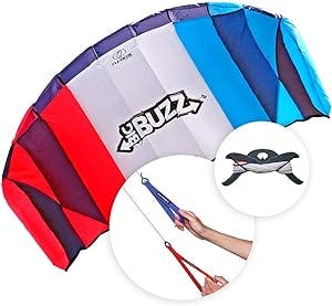 FLEXIFOIL Power Kite | Big Buzz Stunt Kite | 2.05m Dual Lines Trainer Parafoil | Kids & Adults Kiting | Best 2 Line Beach Summer Sport Trick Kites with Handles | Outside Activity | Easy to Fly 1.6m²