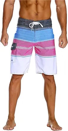unitop Men's Bathing Board Trunks Beach Shorts Holiday Hawaiian Colorful Striped