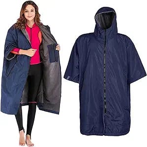 WTYYC Surf Changing Robe Outdoor Coat Fleece Lined Jacket to Keep Warm and Dry Oversized Poncho Coat Swimming Surf Beach (Color : Blue Grey L)