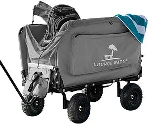 The Lounge Wagon – The Only Wagon That Converts into a 2-Person Chair - 3-in1 carts with Wheels, Chair & Umbrella - Ultimate Beach Wagons– Beach Chairs for Adults – Sports Wagon - Park Wagon (Grey)