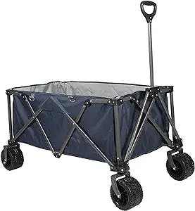 Varbucamp Collapsible Folding Outdoor Utility Wagon, Heavy Duty Utility Beach Wagon Cart with Big Wheels and Adjustable Handle for Garden Sports Outdoor Use, Blue