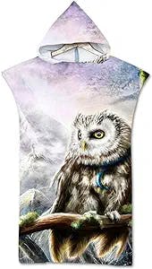 QIUMIN Ethnic Owl Hawk Eagle Butterfly Large Hooded Beach Towel Poncho Swim Surf Spa Bath Yoga Sports Gym for Surfer Swimmer One Size Fit Design 2, Number of Pcs : 1pc