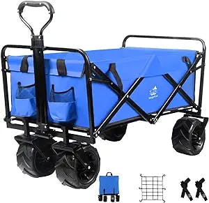 Collapsible Heavy Duty Beach Wagon Cart Outdoor Folding Utility Camping Garden Beach Cart with Universal Wheels Adjustable Handle Shopping