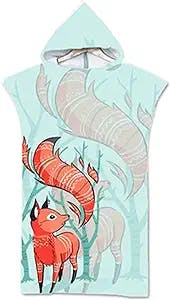 QIUMIN Cute Animal Printed Microfiber Beach Poncho Towel with Hooded for Swimming Surf Changing Robe Wetsuit Quick Drying Bath Towels for Surfer Swimmer One Size Fit 3, Size : 75x110cm