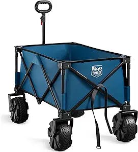 TIMBER RIDGE Outdoor Collapsible Wagon Utility Folding Cart Heavy Duty All Terrain Wheels for Shopping Camping Garden with Side Bag and Cup Holders, Blue