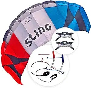 FLEXIFOIL Power Kite | Sting Stunt Kite | Adult and Older Kids 2.6m Quad Lines Trainer Parafoil | Best 4 Line Beach Summer Sport Trick Kites with Handles | Outside Kiting Activity | Easy to Fly 2.4m²