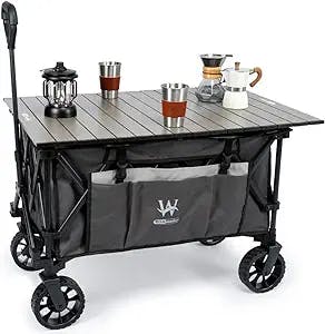 Whitsunday Folding Collapsible Utility Camping Park Wagon Cart with Aluminum Table Plate (Grey)