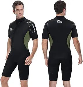 Owntop 3mm Shorty Wetsuit for Men - Neoprene Diving Suits Stretch Short Sleeve One Piece Dive Skin Front Zip UPF50+ Thermal Swimwear for Surfing Swimming Snorkeling Water Sports