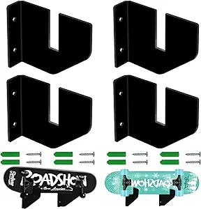 UCINNOVATE 4 Packs Black Acrylic Skateboard Wall Mount 1/6 inch Thick Skateboard Wall Hanger, Snowboard Storage Holder for Organized Deck Display, Fit Surfskate, Skis, Cruiser Boards, Penny Boards
