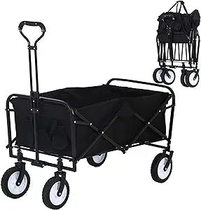 HKLGorg Folding Wagon Cart Collapsible Wagon Cart with Wheels Heavy Duty Beach Wagon Outdoor Grocery Wagon Cart Portable Folding Utility Wagon Cart with Handle for Camping, Outdoor, Black