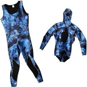 pistro Mens 3mm Full Body Two Piece Wetsuits for Scuba Diving, Snorkeling, Swimming, Spearfishing & Freediving, Blue Camouflage