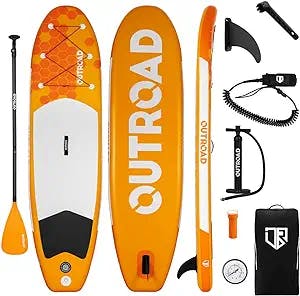MarKnig Stand Up Inflatable Paddle Board with Premium SUP Accessories & Backpack, Non-Slip Deck, Waterproof Bag, Leash, Paddle ,Hand Pump,Barometer and Surf Control Fin (Blue/Yellow)