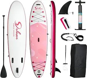Inflatable Stand Up Paddle Board – Simple Deluxe Premium SUP for All Skill Levels, Pink Paddle Boards for Adults & Youth, Blow Up Stand-Up Paddleboards with Accessories & Backpack, Surf Control