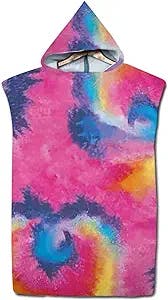 QIUMIN New Colorful Tie dye Microfiber Hooded Bath Towel Cloak Unisex Bathrobe Swimming Beach Towels Surf Poncho Beachwear for Surfer Swimmer One Size Fit Printed4