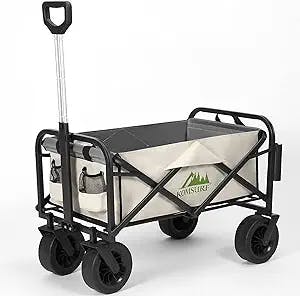 KOMSURF Foldable Utility Wagons Heavy Duty Folding Cart, 300 lbs Capacity with Side Pockets and 2 Rod Holders for Garden, Shopping and Beach Outdoor Use
