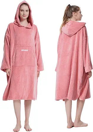 Hiturbo Plush Changing Robe, Fluffy Wearable Blanket, Soft Oversize Hooded Towel Surf Poncho with Pocket for Aquatics & Home