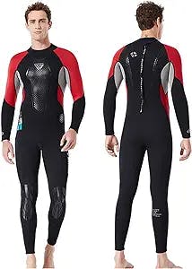 Men Wetsuit 3MM Neoprene One Piece UV Protection Keep Warm in Cold Water Long Sleeve Back Zip Full Body Swimwear for Snorkeling Scuba Diving Swimming Surfing