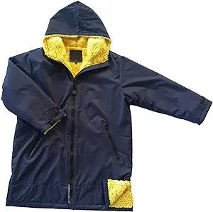Vaveren Kids Changing Robe Jacket Poncho Coat Quick Drying Suit Windbreaker Thermal Raincoat Waterproof Cloak Surf Swim Parka for Surfing Boys Girls, Deep Blue Yellow