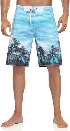 Nonwe Men's Swim Trunks Quick Dry Wave Pattern with Mesh Lining Board Shorts