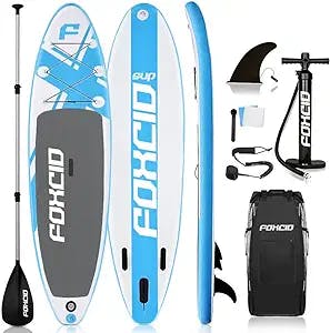 FOXCID Inflatable Stand Up Paddle Board (6 Inches Thick) with Premium SUP Accessories & Carry Bag | Wide Stance, Bottom Fin for Paddling, Surf Control, Non-Slip Deck | Youth & Adult Standing Boat