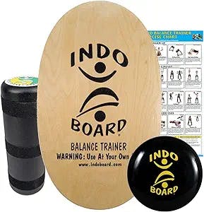 INDO BOARD Original Training Package - Balance Board for Fitness and Fun - Comes with 30" X 18" Deck, 6.5" Roller, 14" IndoFLO Cushion and An Exercise Poster - Multiple Deck Designs Available