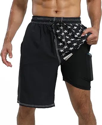 XSKJY Mens Swim Trunks with Compression Liner 9" Swim Trunks Quick Dry Surfing Summer Beach Shorts Swimsuit Sports Shorts
