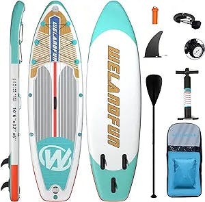 WelandFun Inflatable Stand Up Paddle Board 6 inchs Thick Inflatable SUP with Premium SUP Accessories Carry Bag, Surf Control, Non-Slip Deck, Leash, Paddle and Pump