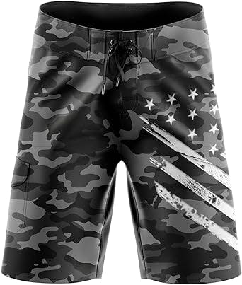 Tactical Pro Supply American Flag Board Shorts - Black Camo White Crest (Size 40)