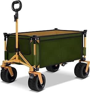 Calanofin Collapsible Folding Wagon Cart Utility 180L Portable Heavy Duty Garden Cart with All-Terrain Beach Wagon with Big Wheels for Sand, Side Pockets & Drink Holders for Shopping Camping Outdoors