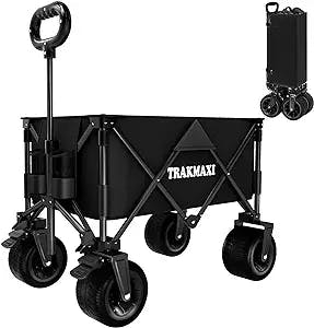Trakmaxi Collapsible Folding Wagon, Portable Large Capacity Beach Wagon for Sand,Big Universal Wheels & Adjustable Handle Outdoor Garden Cart Foldable Wagon for Shopping, Camping, Beach,Outdoor