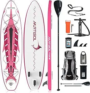Murtisol 11'32" 6” Inflatable Stand Up Paddle Board with Premium SUP Accessories, Bottom Fin for Paddling, Leash and Hand Pump Non-Slip Deck Standing Board with 2 Waterproof Bags,Pink