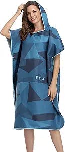 FLYILY Beach Changing Towel Surf Poncho Robe Hooded Wetsuit Adjustable Sleeves Surfing Swimming Bathing (NavyGeometry, Large - Fit for Men&Women)