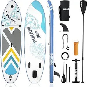 PUKAMI 10'6×32"×6" Inflatable Stand Up Paddle Board with Premium SUP Board Accessories Including Adjustable Paddle,Pump,Bag,Leash,Wide Stance for Youth Adult ISUP Boat