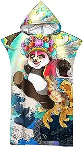 QIUMIN 3D Printing Peking Opera Panda Hooded Poncho Beach Bath Towel Microfiber Surf Quick Dry Bathrobe Adult Changing Swimwear for Surfer Swimmer One Size Fit 4, Size : 75x110CM