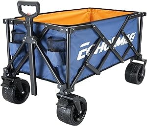 EchoSmile Collapsible Folding Wagon Cart, Beach Wagon for Sand with Big Wheels, Heavy Duty 400lbs Capacity Utility Wagon, Portable Garden Cart with Adjustable Handle, Foldable Grocery Wagon for Sports