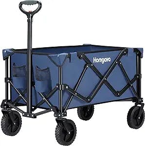 Homgava Collapsible Folding Wagon Cart,Outdoor Beach Wagon, Heavy Duty Garden Cart with All Terrain Wheels, Portable Large Capacity Utility Wagon for Camping Fishing Sports Shopping, Blue